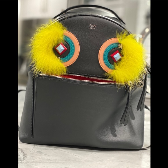 Fendi Gentle Monster Leathet Backpack with Fox Fur Eyes - Picture 1 of 8